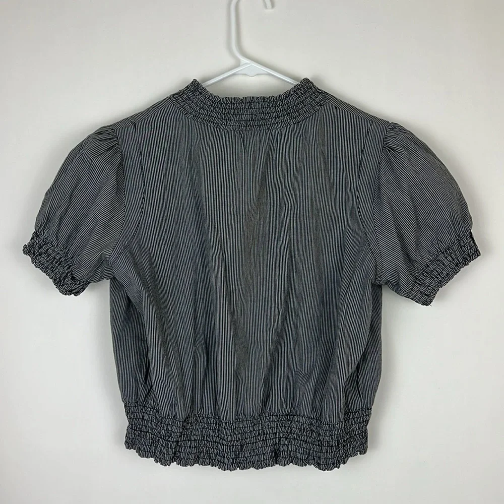 Poetry Clothing Zip-Up Top With Elevated Neck Black Gray Stripes Sz L - Picture 2 of 8